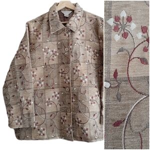 🍒 Northern Reflections Tapestry Blazer Jacket Tan Beige Floral PLUS Sz XL